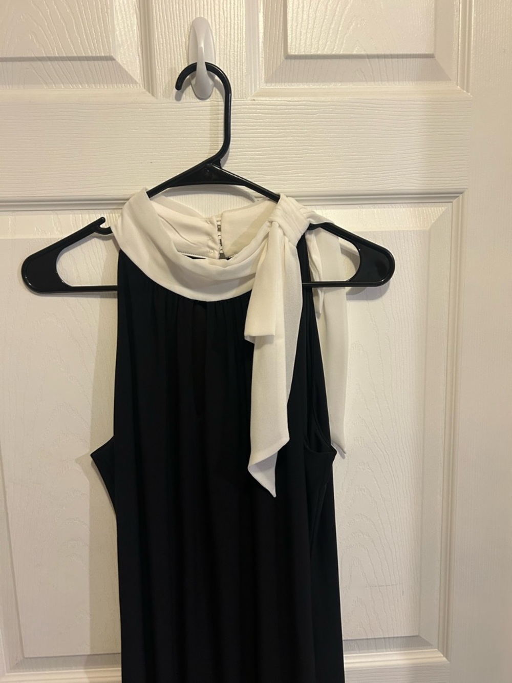 White House Black Market Black Dress with White Scarf Collar